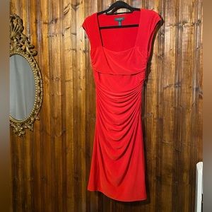 Flirty Red Ralph Lauren romantic bodycon dress with cinching and empire bust